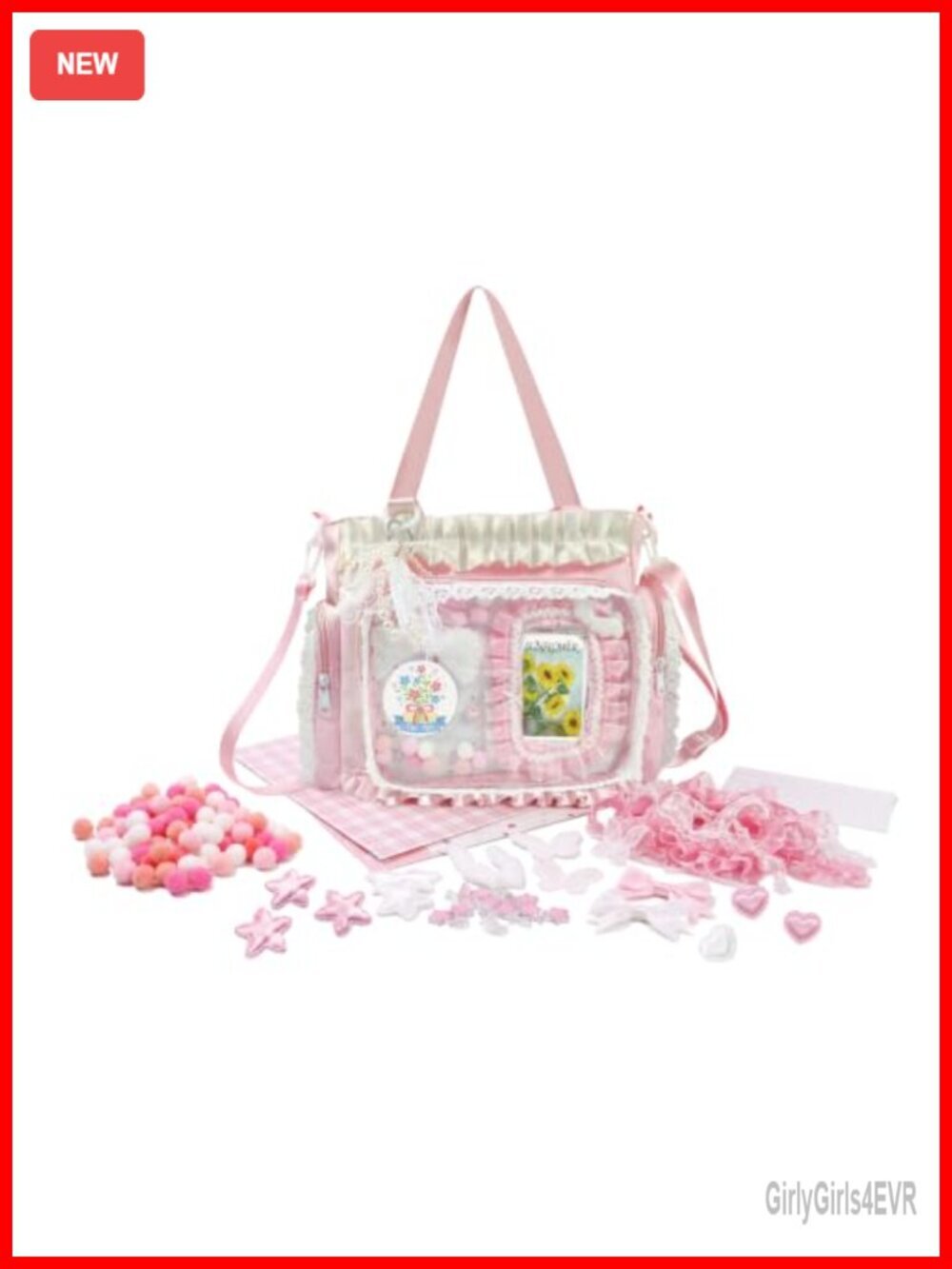 DIY Clear Ita Crossbody Bag with Badge Display Insert, Kawaii Tote Purse